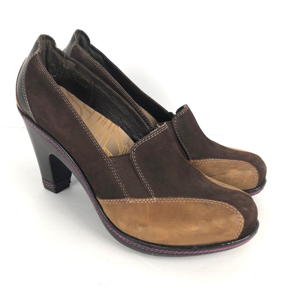 J-41 Blossom Brown Leather Suede Two Tone Block‎ Heel Pumps Womens 6M